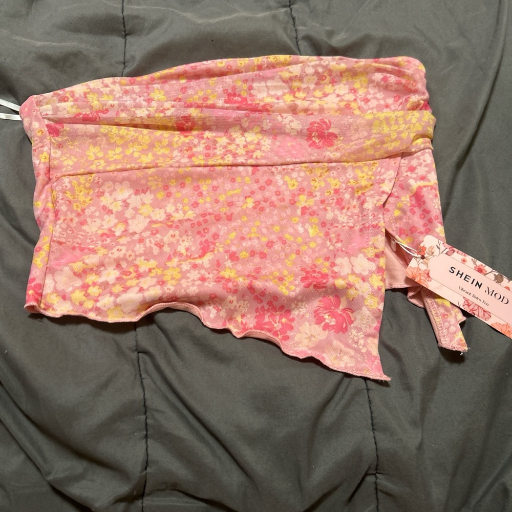 SHEIN Pink and Yellow Floral Top